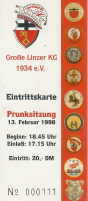 Eintrittskarte Nr. 111 zur Prunksitzung am 13. Januar 1998